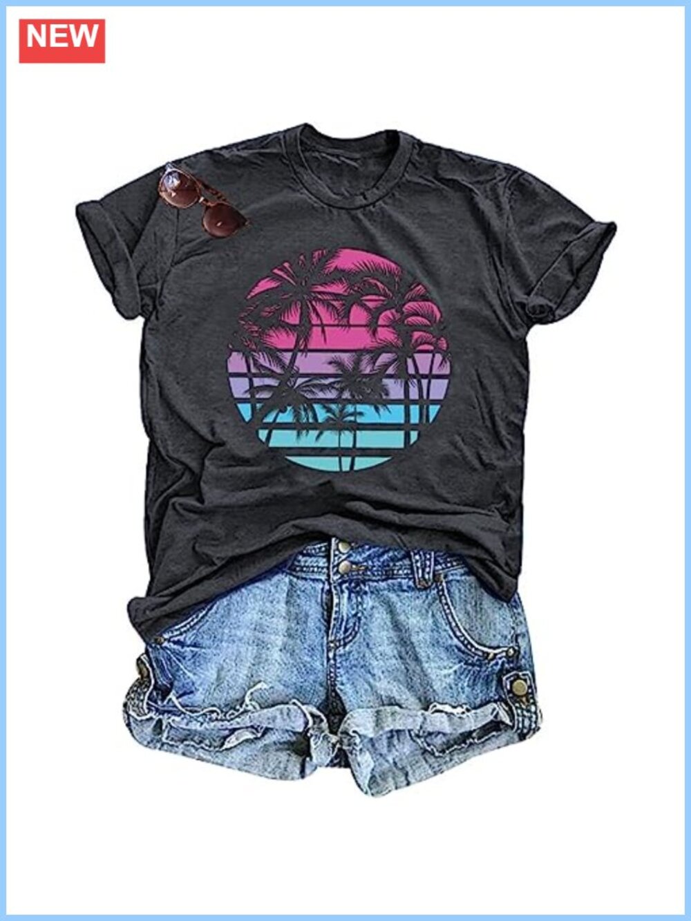 Women's Hawaiian Palm Tree Graphic Short Sleeve T-Shirt Summer Beach Tee